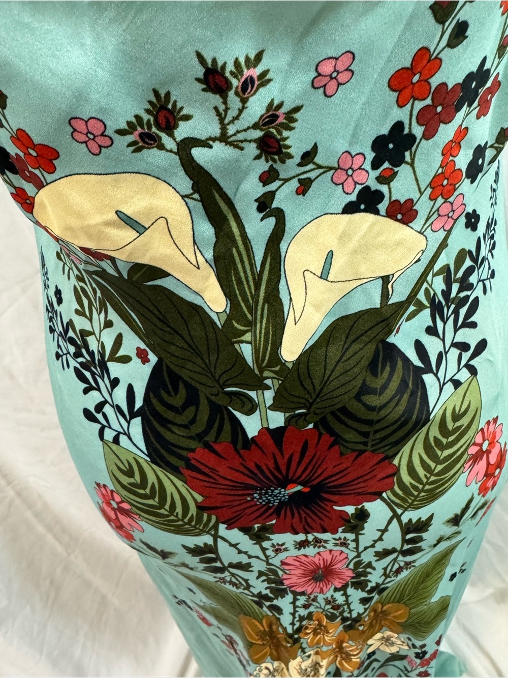FARM Rio Aqua Floral Slip Maxi Dress with Red & Cream Accents M - Picture 4 of 13